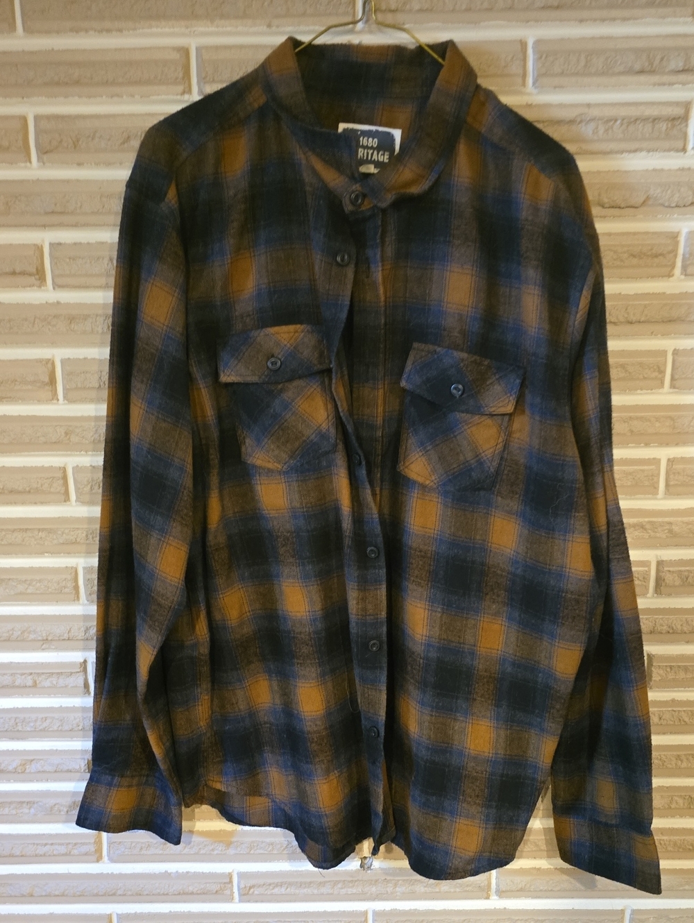 Heritage Plaid Button-Down Shirt in Mustard and Navy Blue